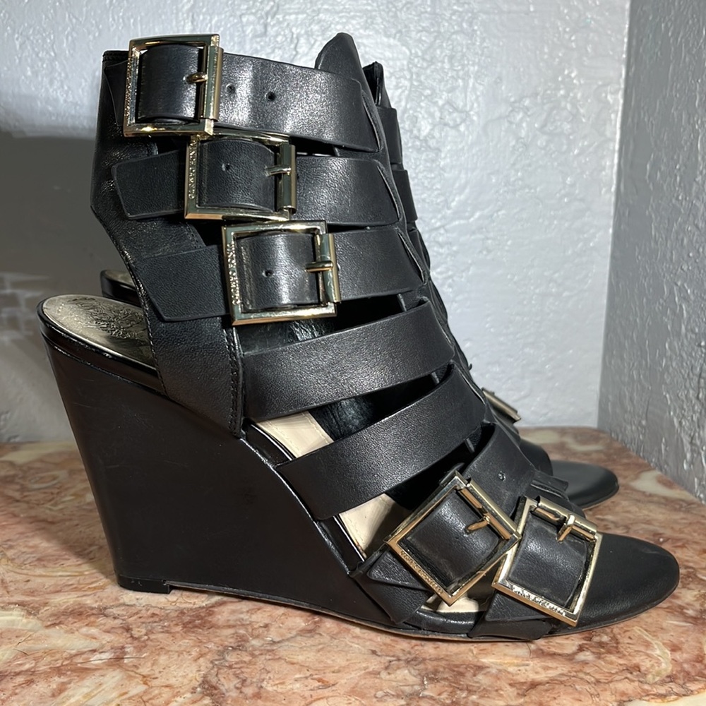 * *Last Day* Moving Sale* Vince Camuto Black Buckle Wedges